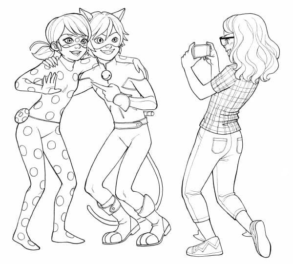 Online coloring book: Alya takes a picture of a ladybug and a black cat